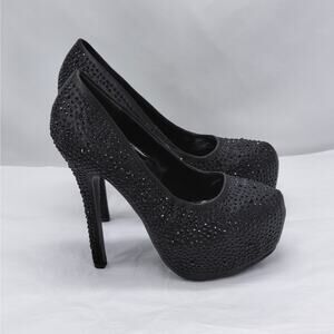 Bella Luna Rhinestone Platform Pumps Womens 7.5 Black Stiletto Heels Shoes Party